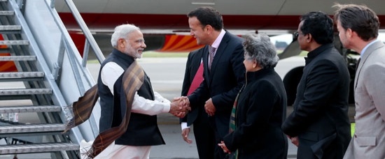 Honourable PM being received by Health Minister of Ireland, Mr Leo Varadkar on arrival in Ireland in 2015